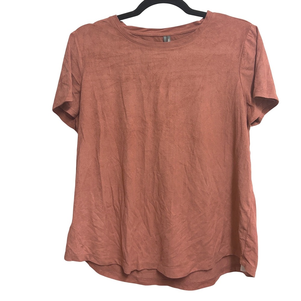 Anthropologie Faux Suede Short Sleeve Tee Rust Brown Shirt Top Size M